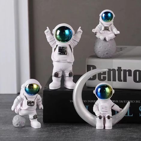 Lot de 4 Figurines, Astronaute, Résine, 5-8 cm, Décoration, Bureau, Gâteau, Voiture, Enfant