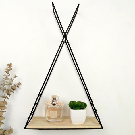 Étagère murale décorative en bois et fer, noire (1/5)