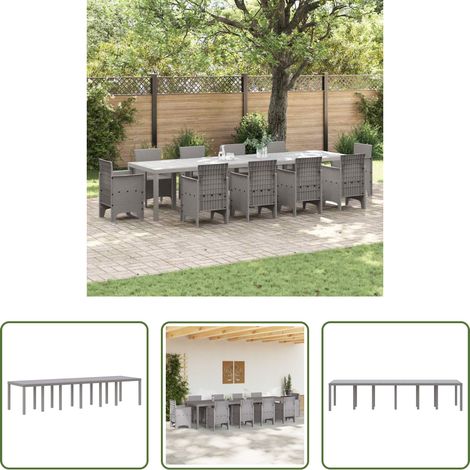 Außenbereich -  Gartentisch Hellgrau 350 x 100 x 74 cm Poly-Rattan (1/5)