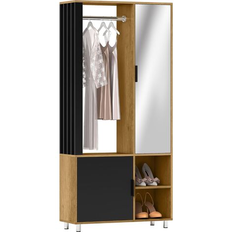 Armoire penderie avec miroir et rangements ouverts 80x30x170 cm style naturel pour chambre élégante et pratique (1/5)