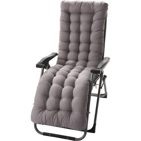 Cojín para silla de jardín con respaldo alto, cojín grueso antideslizante para silla mecedora, cojín grueso para sillón interior y exterior (sin silla) (tamaño: largo, color: gris) (1/5)