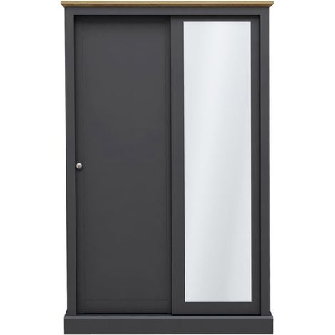 Devon 2 Door Sliding Wardrobe - Particle Board - L57.7 x W113.8 x H181.6 cm - Charcoal (1/4)
