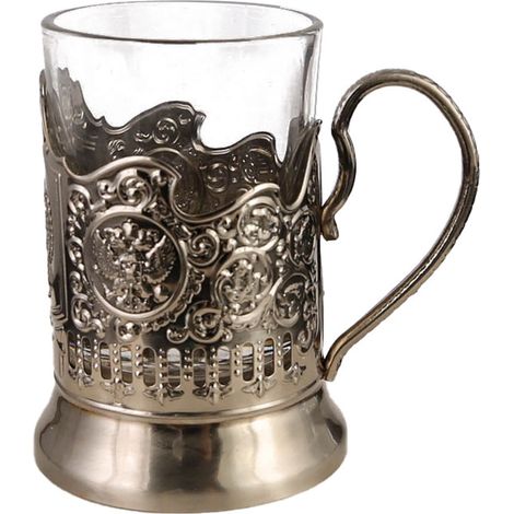 Verre à thé russe avec support métal, tasse décorative traditionnelle transparente pour boissons chaudes et froides Q0083 (1/5)