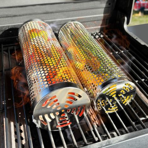 Lot de 2 paniers de barbecue avec gants et crochets Panier de barbecue de grande capacité en acier inoxydable avec accessoires pour la cuisine en plein air Barbecue d'extérieur durable de qualité (1/4)