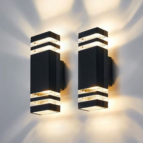 LED Applique Murale Exterieur Lot de 2- Moderne Luminaire Extérieur, Étanche Lampe Lumière Mural Exterieure, 3000K Up Down Éclairage Murale d'Extérieur,Noir (1/4)