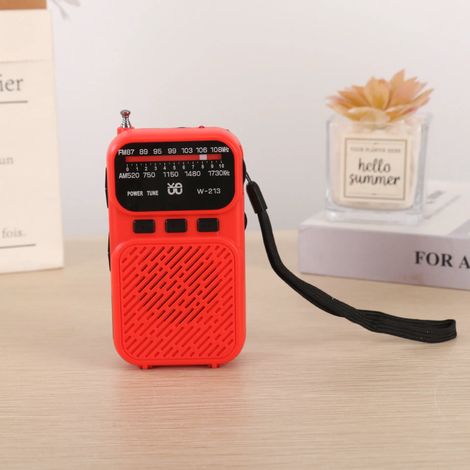 (Rouge) Mini radio analogique FM/AM - Lampe torche - Signal stable - DSP - Rechargeable - Enceinte Bluetooth (1/5)