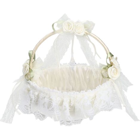 Panier à Fleurs Blanc pour Mariage, Bordure en Dentelle, Grand Volume, Élégant et Romantique pour Accessoires Photo de Mariage