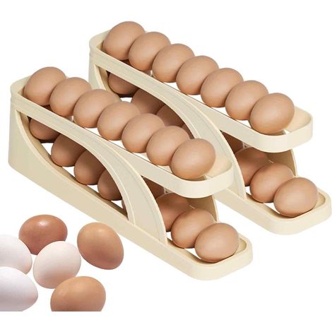 2 Distributeur D'oeufs, Support À 2 Niveaux, Capacité 15 Oeufs, Matériau HIPS, Pour Réfrigérateur (1/5)