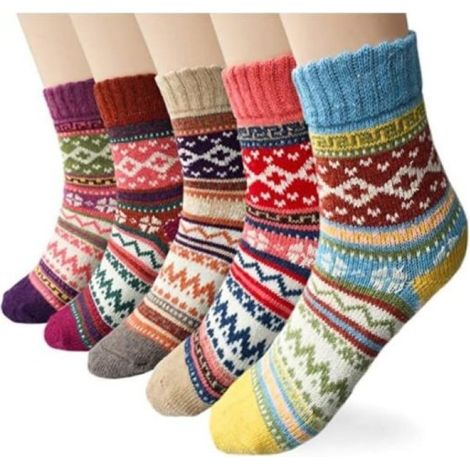 5 paires de chaussettes tricotées aux couleurs et motifs jolis (1/5)