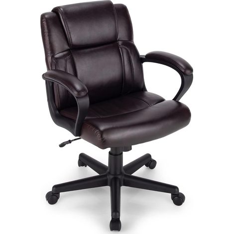 COSTWAY PU Leather Office Chair, Ergonomic Swivel Executive Desk Chair with Padded Armrests and Wheels, Height Adjustable Mid-Back Computer Task Chairs (1/7)