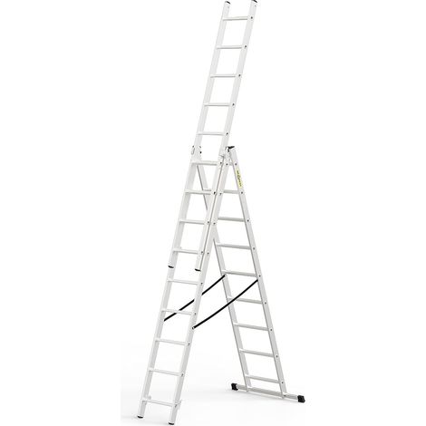 Basic Home Échelle en Aluminium 3 Éléments – Escabeau 3x9 Marches – Escabeau en Aluminium Léger – Échelle Pliable pour la Maison – Capacité 150 Kg – 46x246x16cm (1/5)