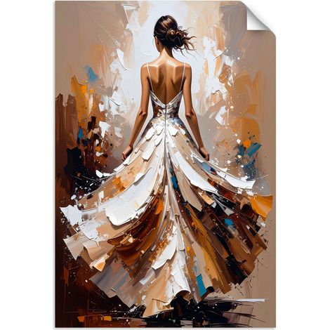 Selbstklebendes Poster – Wandsticker Frau in einem weißen Kleid mit Farbeffekt 20x30 cm (1/3)