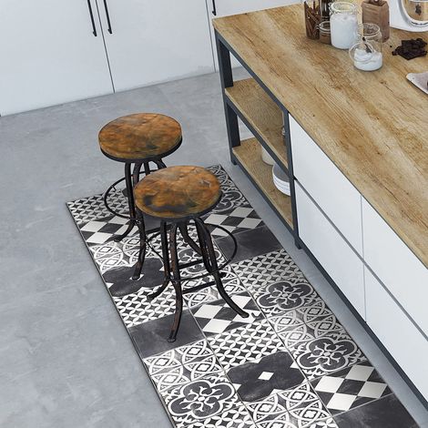 Tapis de Cuisine antidérapant Carreaux de Ciment en Ardoise 180x50 cm Tapis de Protection de Sol en Vinyle fabriqué en Italie, avec Encre Non Toxique, Ignifuge et résistant à l'eau (1/5)