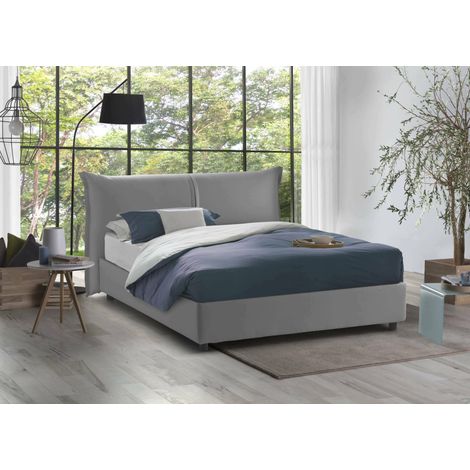 Talamo Italia Lit double Cloide, Lit conteneur avec revêtement en tissu, 100% Made in Italy, Ouverture frontale, avec matelas Cm 160x200 inclus, Gris, avec emballage renforcé (1/5)