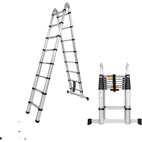 Échelle télescopique, longueur verticale 5m, charge maximale 150kg, nombre de marches 15, construction en alliage d'aluminium, espacement des marches 30cm (1/5)