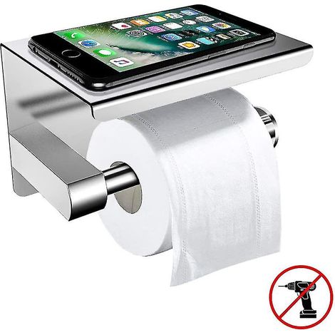 3M selbstklebender Toilettenpapierrollenhalter ohne Bohren mit Ablage, aus Edelstahl, zur Wandbefestigung.