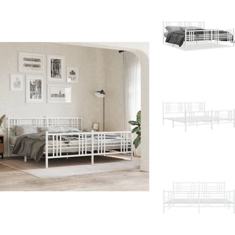 Cadre de lit métal sans matelas et pied de lit blanc 200x200 cm - Cadre De Lit - Lit Double - Lit Metal - Lit Blanc - Meuble Chambre (1/5)