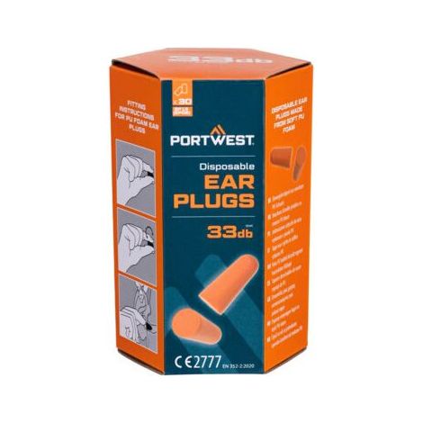Tapones para los oídos de espuma de poliuretano (30 pares) PORTWEST EP13  Naranja