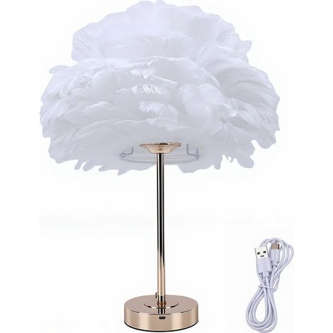 Plumes lampe de Table 3 couleurs réglable contrôle tactile USB Rechargeable moderne chevet pour filles chambre salon blanc (1/5)