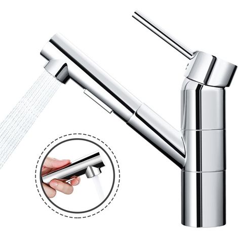 DALMO Robinet de Cuisine avec Douchette Extractible, Mitigeur Cuisine avec 2 Modes de Jet, Robinet Évier Cuisine Pivotant à 360 °, Laiton Chromé - DBKF03KY (1/4)