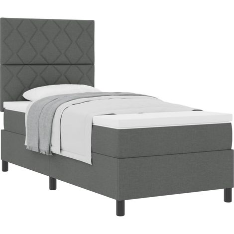 Cama tipo Box Spring con cabecera Gris oscuro 100 x 200 cm tela (1/3)