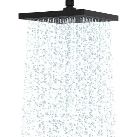 Regenbrause Duschkopf 200mm Eckig Edelstahl Schwarz Schwenkbar Hochdruck (1/5)