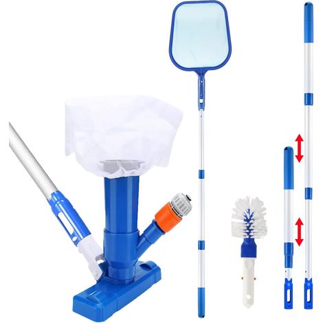 Kit de nettoyage piscine, aspirateur tête d'aspirateur à jet portable, kit d'entretien piscine avec perche télescopique réglable, brosse récurer et épuisette pour le - (1/5)