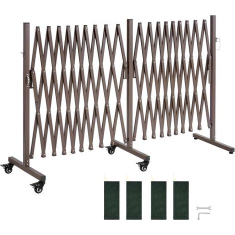Barricada Extensible de 6 m, Barrera de Seguridad Plegable, Valla Metálica Portátil, con Ruedas y Frenos, Aleación de Aluminio, para Jardín Patio Construcción Control de Espacios, Color Marrón (1/5)