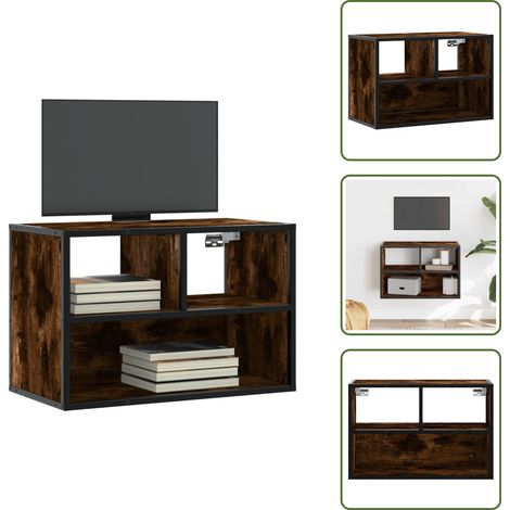 Meuble TV chêne fumé 60x31x39,5 cm bois d'ingénierie et métal - Meuble TV - Meubles TV - Support TV - Meuble HiFi (1/5)