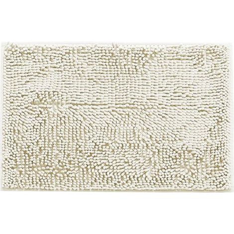 Tapis de bain en chenille antidérapant, doux et ultra absorbant, beige crème, 40 x 60 cm, moquette salle de bain confortable, sol sec et sûr (1/3)