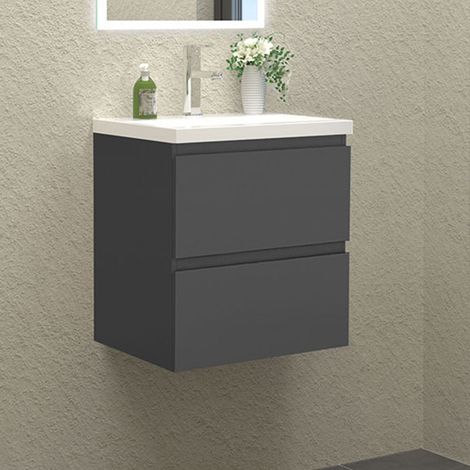 Wall Hung Bathroom Vanity Unit with Basin Storage Cabinets Flat Pack - 500mm Matt Grey (1/5)