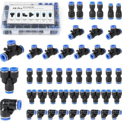 46 Pièces Raccord Rapide Pneumatique 8mm Connecteur de Tuyau d'Air, avec 10 Raccords Droits, 10 à Angle, 10 en Y, 10 en T et 6 Réducteurs Chacun (2 pièces de Chaque: 4-6, 4-8 et 6-8) (1/5)