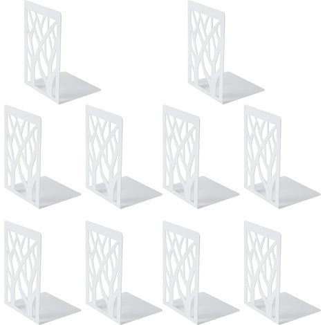 5 Paires Serre-Livre en Métal pour Livres, Anti-Rayures Porte-Livres pour Bureau, Ecole et Maison, Séparateurs de Livres, CD, Porte-Dossier pour Bureaux(Blanc) (1/5)