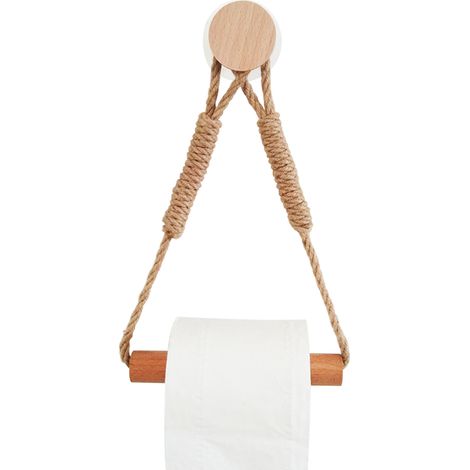 Handtuchhalter aus Leinen, Holz und Seil – Weißer WC-/Badewannenhalter 30 x 16 cm (Doppelklebe-/Schraubbefestigung) (1/5)