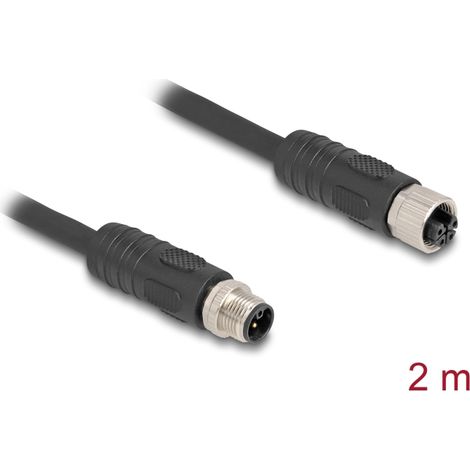 Delock Cable M12 codificado en L de 4 clavijas macho a hembra PUR adecuado para cadenas de arrastre 2 m negro