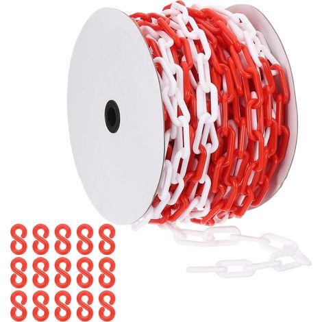 Chaîne plastique rouge/blanc, 92 pieds 8mm Chaîne barrière sécurité plastique grande chaîne longue pour le contrôle foule, parking, portail, concert, décoration chantier construction (1/5)