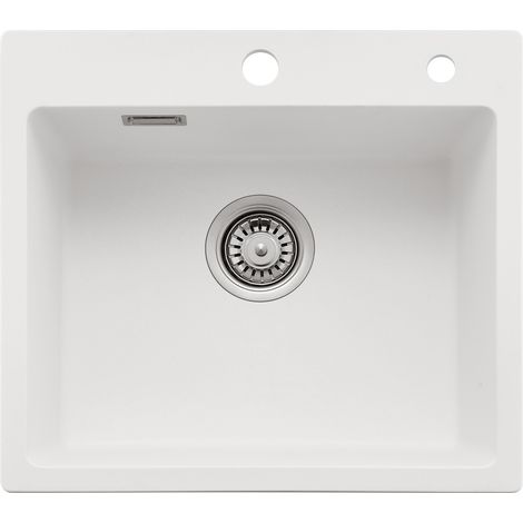 Lavello in granito 50 x 45 cm, lavello in granito bianco, lavello da cucina piccolo in granito, lavello da incasso con sifone, piletta e troppopieno (1/5)