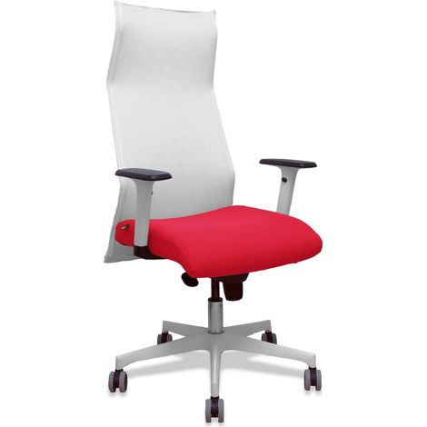 Sillón Albacete malla blanco bali rojo brazos blancos base blanca ruedas parqué 65mm