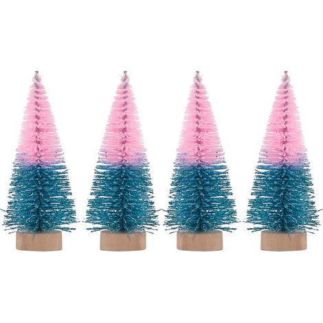 Set mit 4 Mini-Weihnachtsbäumen für Büro, Weihnachtsdekoration, elegante Figuren aus zartem Kiefernholz, Tischdekoration (1/5)