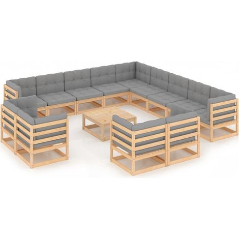 Salon de jardin 14 pcs avec coussins Bois de pin massif vidaXL (1/5)