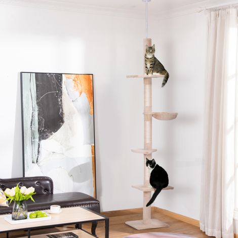 Albero tiragraffi da soffitto regolabile H230-260 cm, 5 livelli, beige DESVIAE (1/5)
