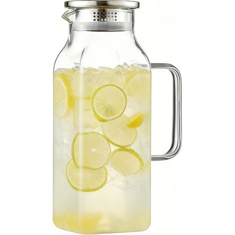Carafe en verre avec couvercle 2 L Carafe À Boisson Avec Poignée Et Pichet À Jus En Verre Pour Réfrigérateur, Plan De Travail, Barbecue, Pique-Nique, Camping, Limonade, Café, Thé (1/5)