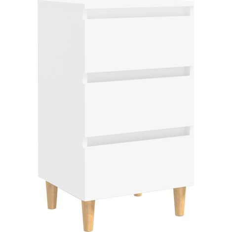 Table de chevet avec pieds en bois solide Blanc 40x35x69 (1/5)