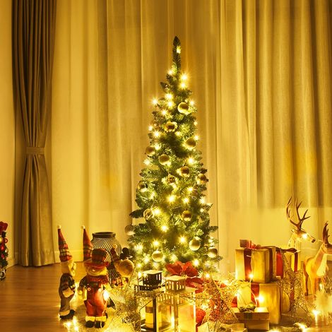 Albero di Natale artificiale sottile da 135 cm con luci a LED