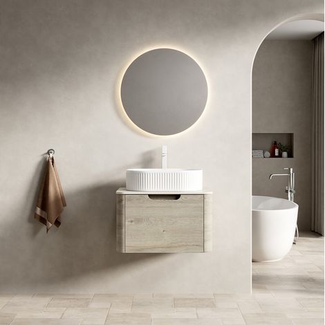 Mueble de lavabo suspendido 60x46x49 cm de cerámica beige con almacenaje FloraGrace (1/5)