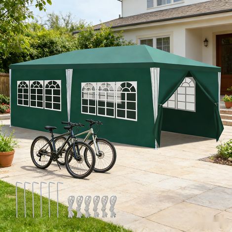 Wolketon Tonnelle de réception 3x6m blanche en PE, tente imperméable avec parois pour jardin et terrasse couverte Vert (1/4)