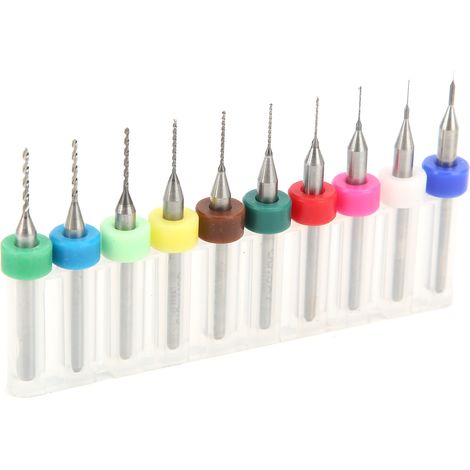 Jeu de 10 mini-forets pour circuits imprimés, poignée droite, en acier tungstène, diamètre 0,1-1,0 mm (1/5)