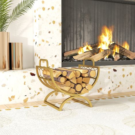 Étagère à bûches pour intérieur 46 x 36 x 41 cm Étagère à bûches pour cheminée Four Métal Or (1/5)