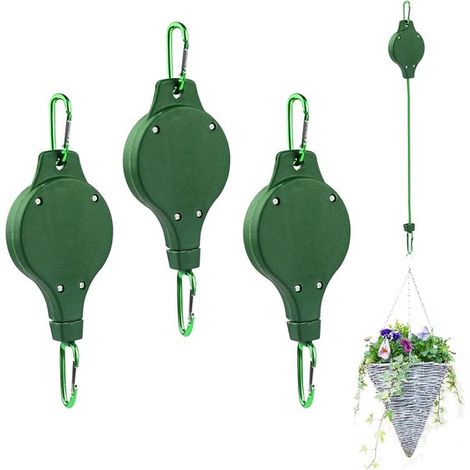 ganchos retráctiles para macetas,ganchos de polea para colgar plantas,verde,ajustable y fácil de instalar