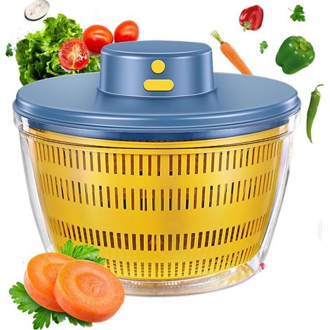 Centrifugadora automática de ensaladas de gran capacidad (4000 ml), deshidratador de frutas y verduras con tapa, batidora de ensaladas recargable por USB. (1/5)